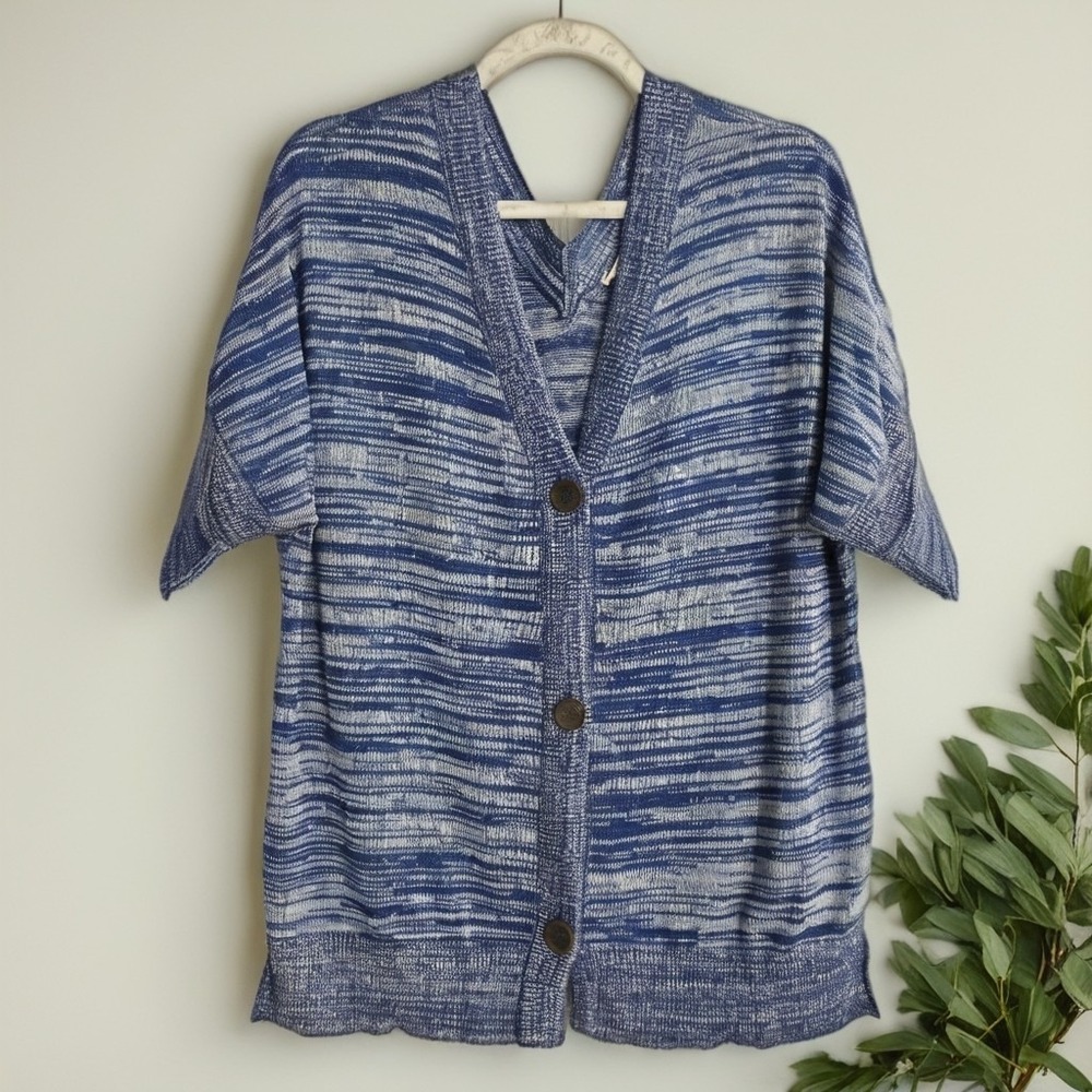 Soft Surroundings NWT Cardigan Open Sweater Blue Short Sleeve Size M - Picture 2 of 9